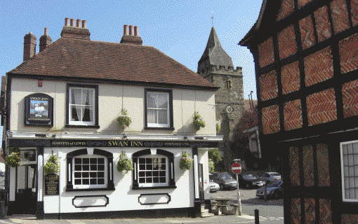 The church and Swan Inn in the centre of beautiful Midhurst in West Sussex - full of character